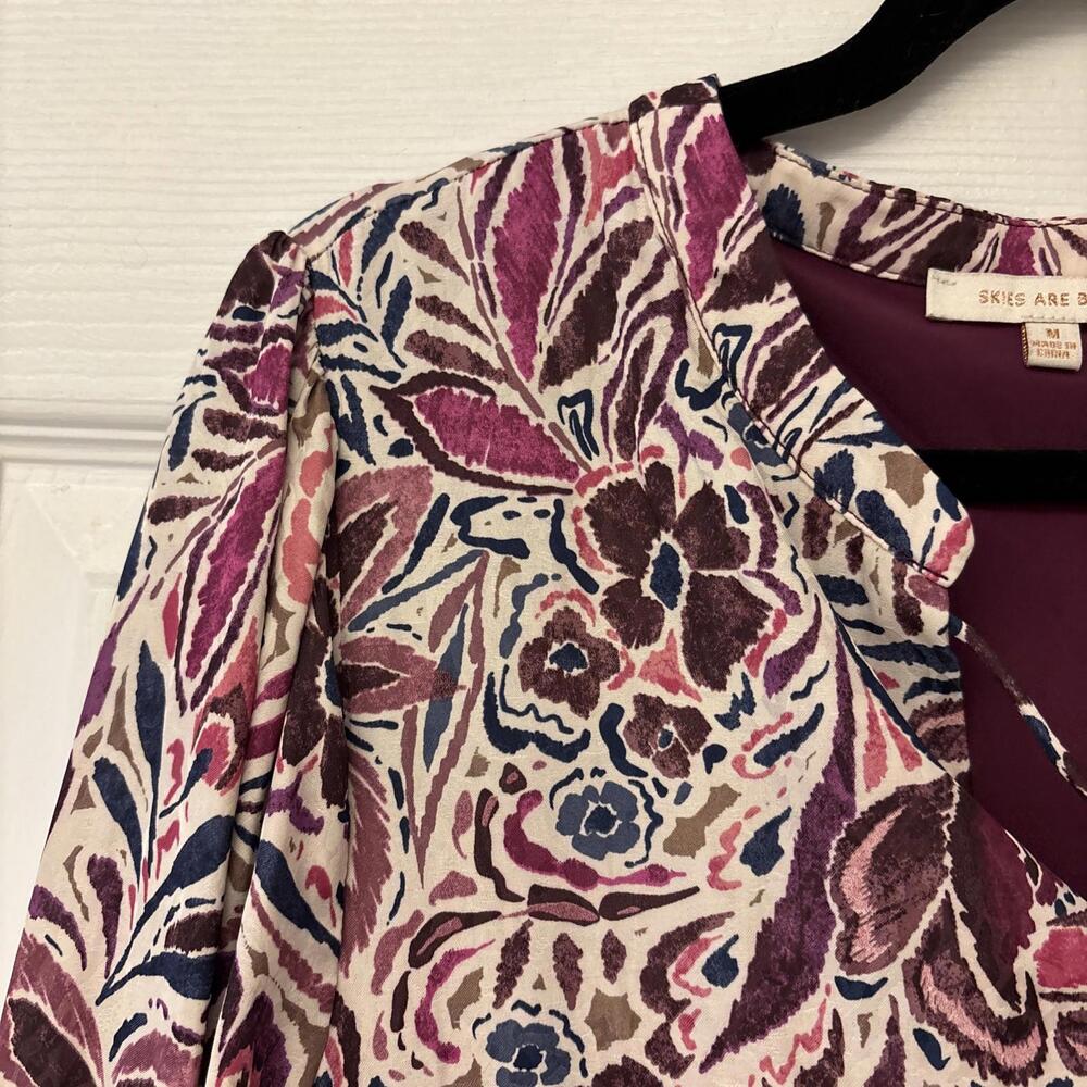 Skies Are Blue Floral Maxi Dress Woman’s M. Floral Burgundy Boho Peasant Layer - Picture 5 of 9